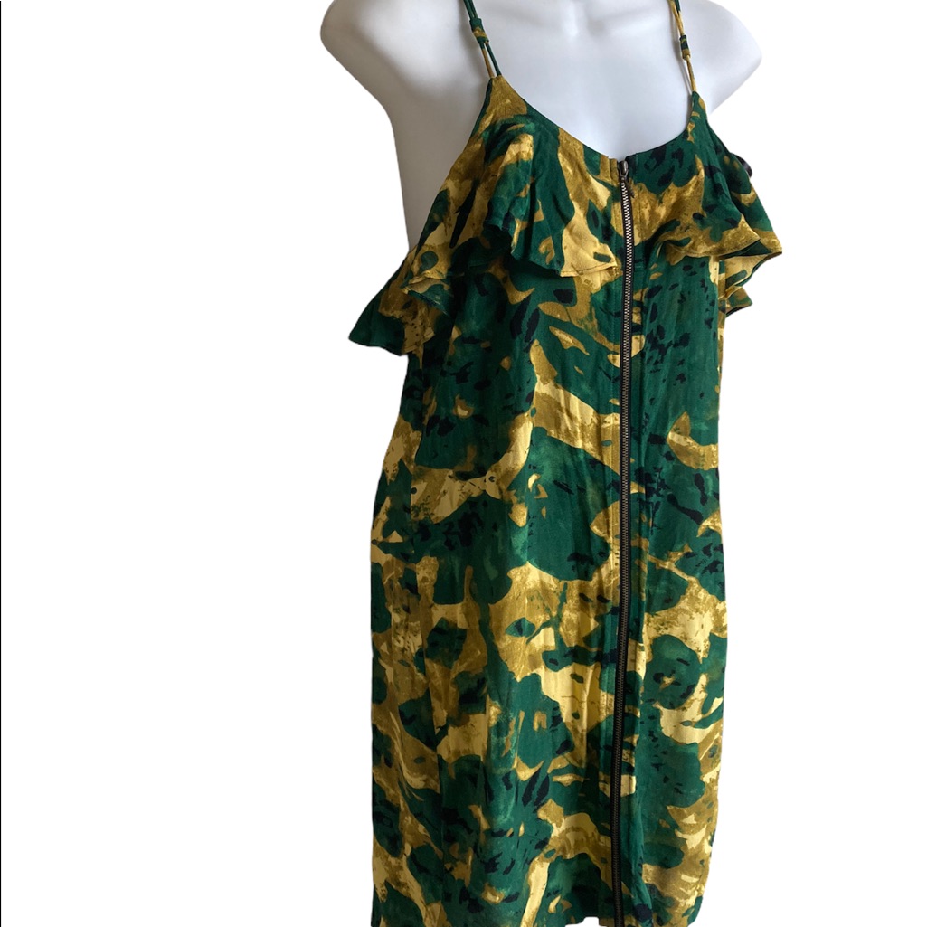 Nwt Kensie Zip Front Ruffle Summer Dress Small Criss Cross Back Green Lemon — image 5 of 6